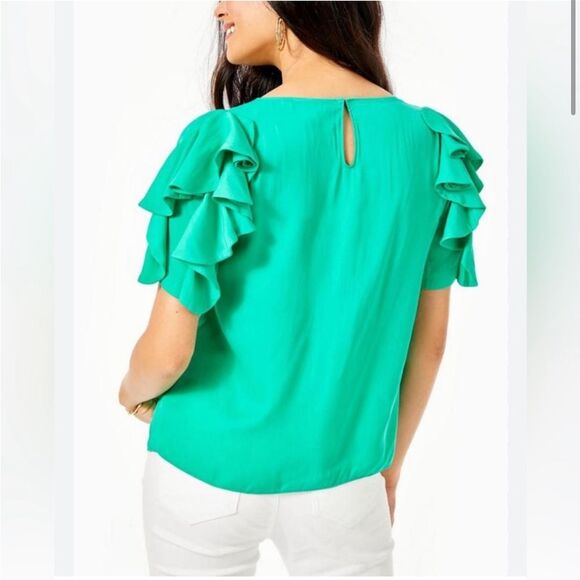 Lilly Pulitzer Ruffle Short Sleeve Ana Top, large, NWOT - Picture 2 of 11
